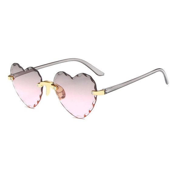 TEMP OUT OF STOCK! Pink Heart UV400 Sunglasses Gold Frameless Scalloped Edge - Picture 5 of 7